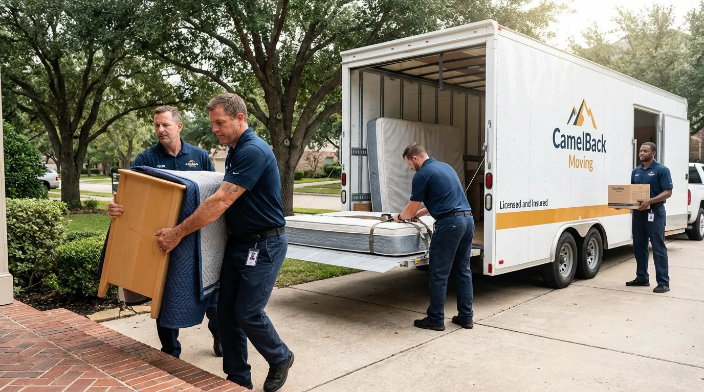 Crew loading residential truck for cross-state move from Farmersville, OH